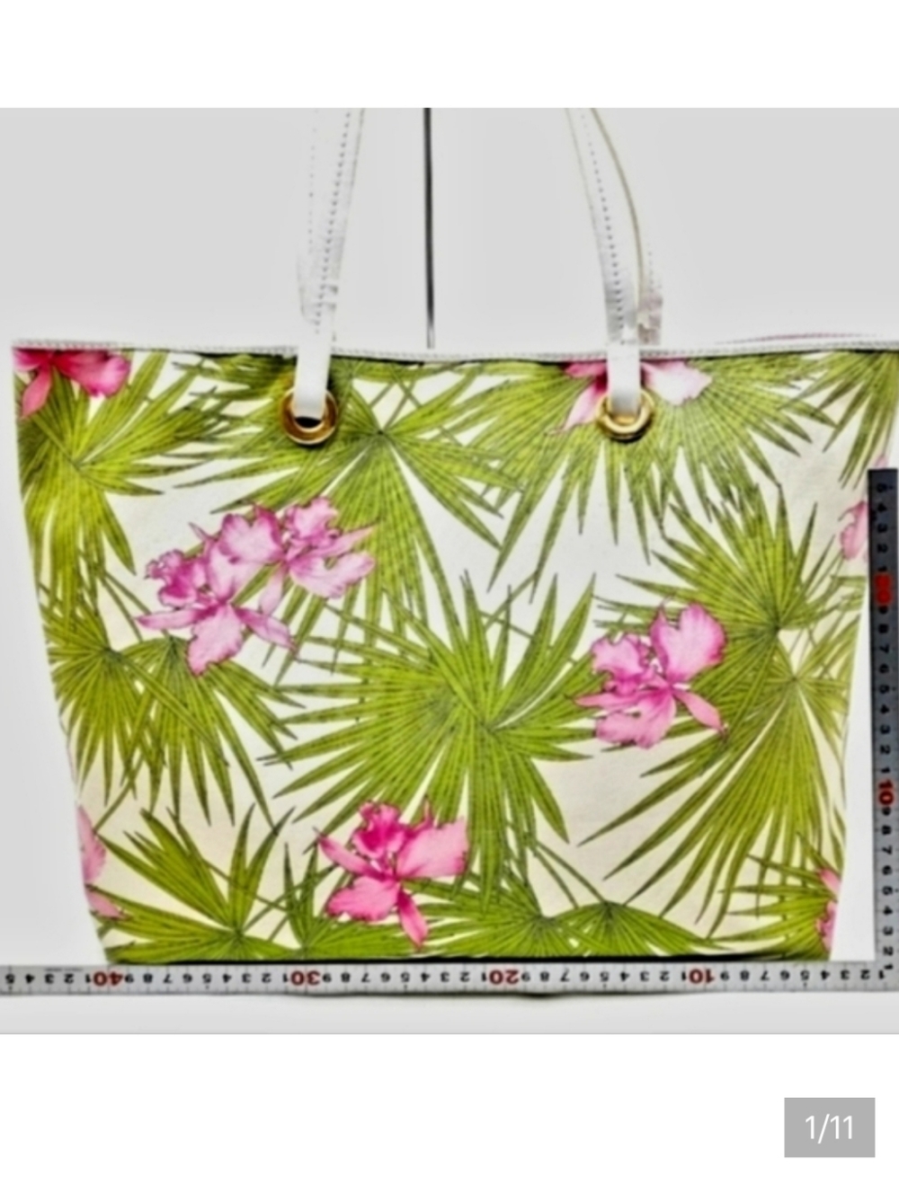 🌺Sale Celine Cabas rare Hibiscus Beach tote in canvas w orchid palm 🌴 leaves